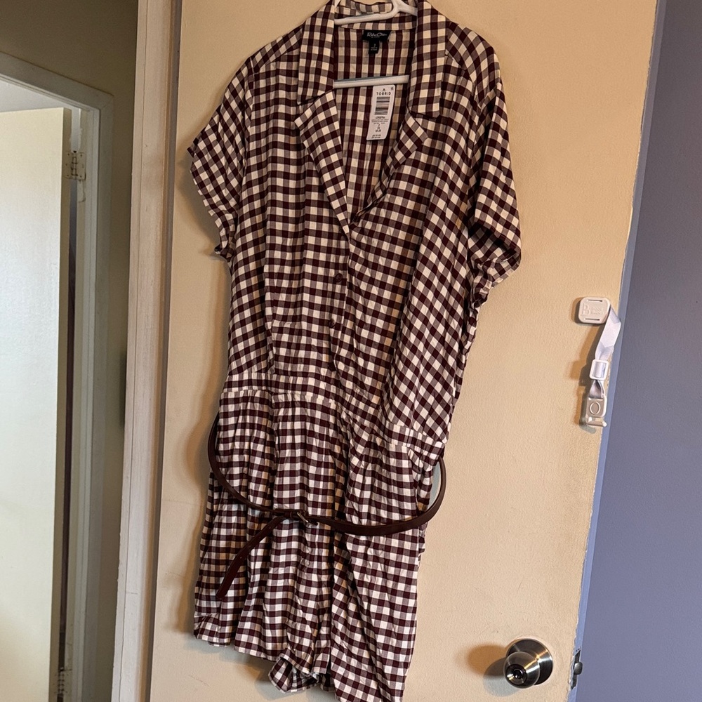 Torrid Plaid Brown and White Romper